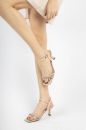 6072 Ten Cilt Taşlı Topuklu Kadın Sandalet  BEJ
