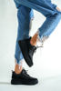 2051 Siyah Cilt Süet Detaylı Kadın Spor Ayakkabı SIYAH