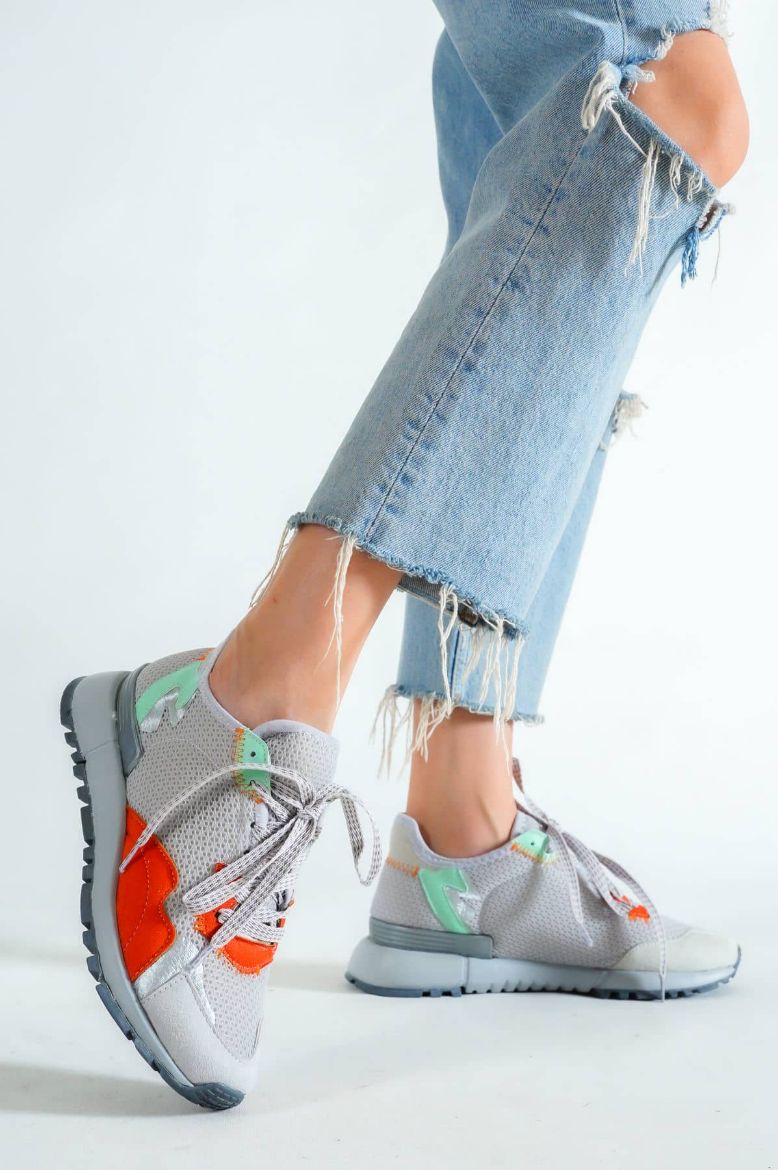 2050 Siyah Turuncu File Detaylı Kadın Sneakers   GRİ TURUNCU resmi