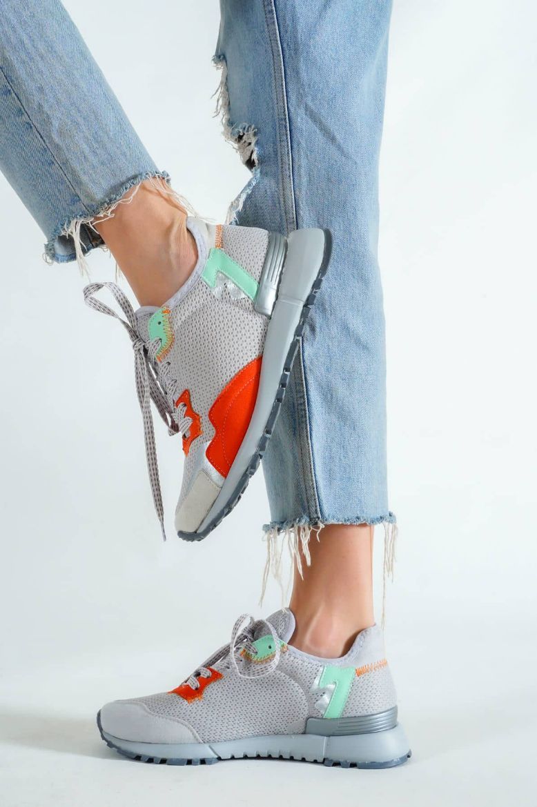 2050 Siyah Turuncu File Detaylı Kadın Sneakers   GRİ TURUNCU resmi