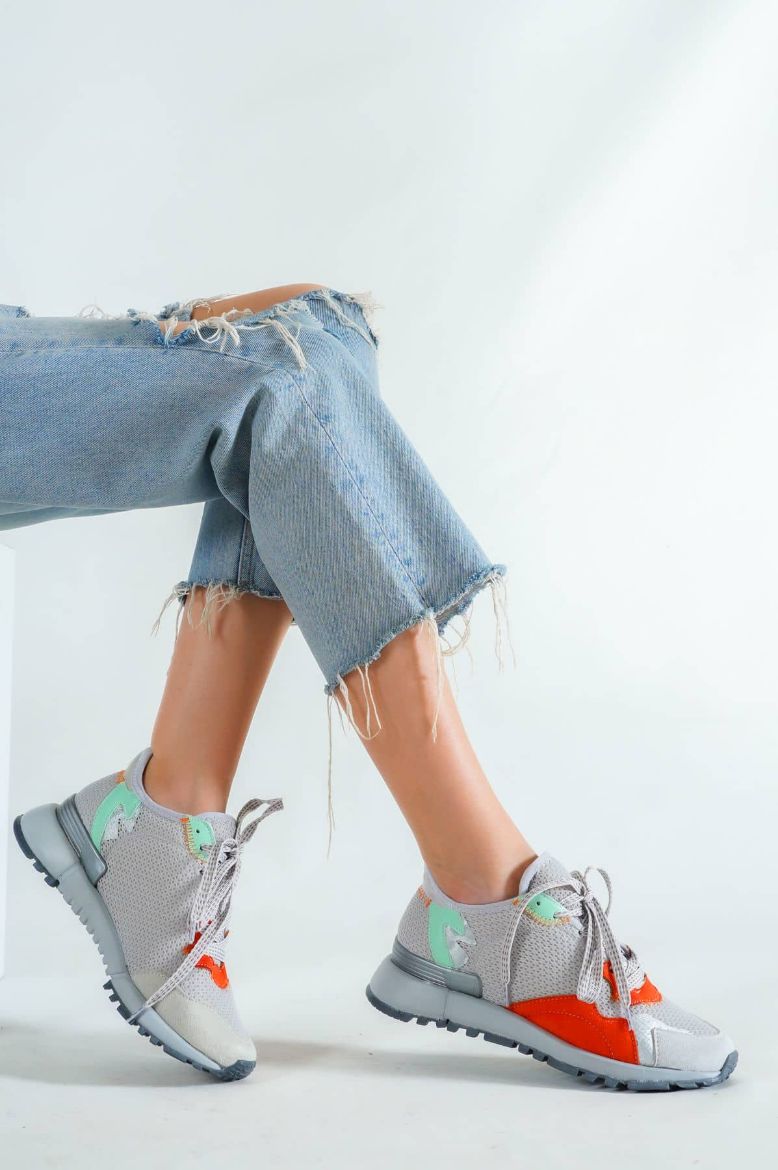 2050 Siyah Turuncu File Detaylı Kadın Sneakers   GRİ TURUNCU resmi