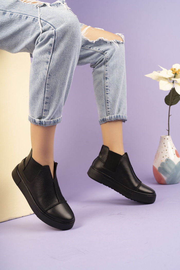 2056 Kadın Hakiki Deri Sneakers SIYAH resmi