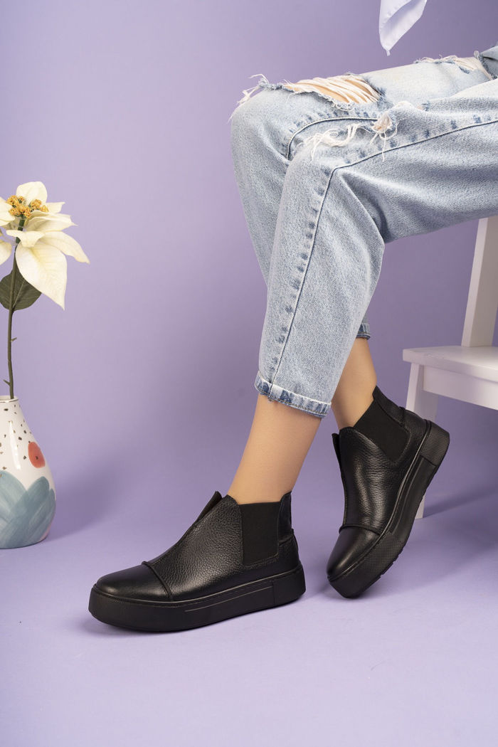 2056 Kadın Hakiki Deri Sneakers SIYAH resmi