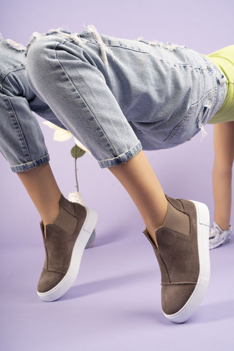 2056 Kadın Hakiki Deri Sneakers VİZON resmi