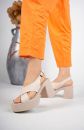 Kadın Neon Çapraz Bantlı Topuklu Sandalet 6200  BEJ