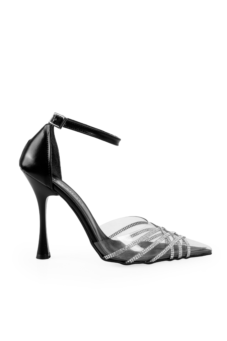 Kadın Şeffaf Taş Detaylı Topuklu Ayakkabı 3065  SIYAH resmi