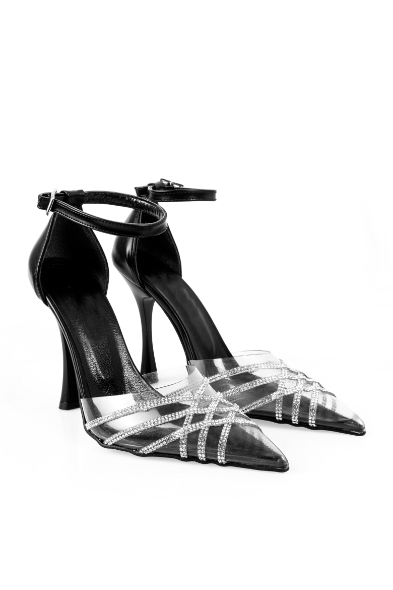 Kadın Şeffaf Taş Detaylı Topuklu Ayakkabı 3065  SIYAH resmi