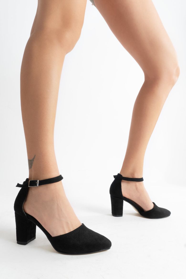 6129 Siyah Süet Topuklu Kadın Ayakkabı   resmi