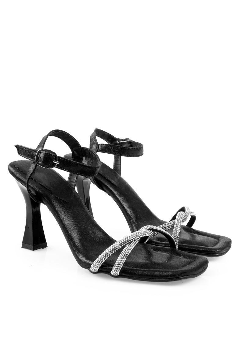 6072 Siyah Cilt  Taşlı Topuklu Kadın Sandalet   resmi