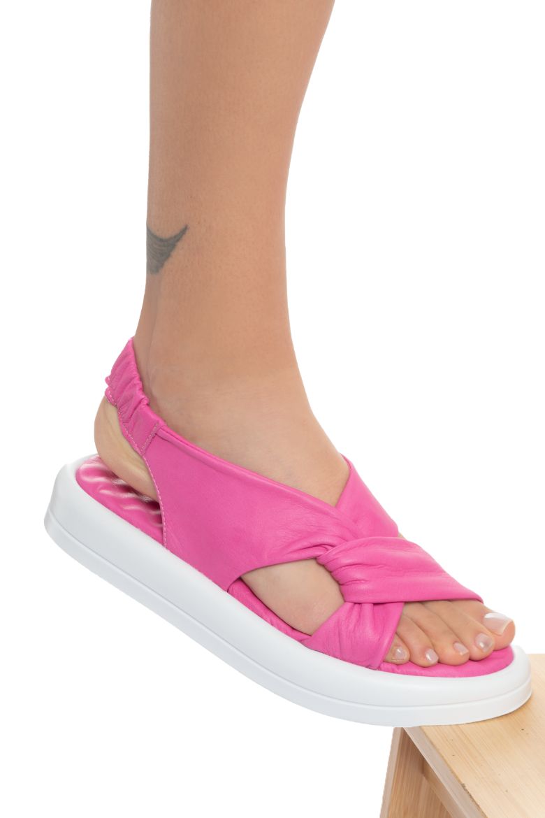 Kadın Cilt Hakiki Deri Lastikli Sandalet 6235  FUSYA resmi