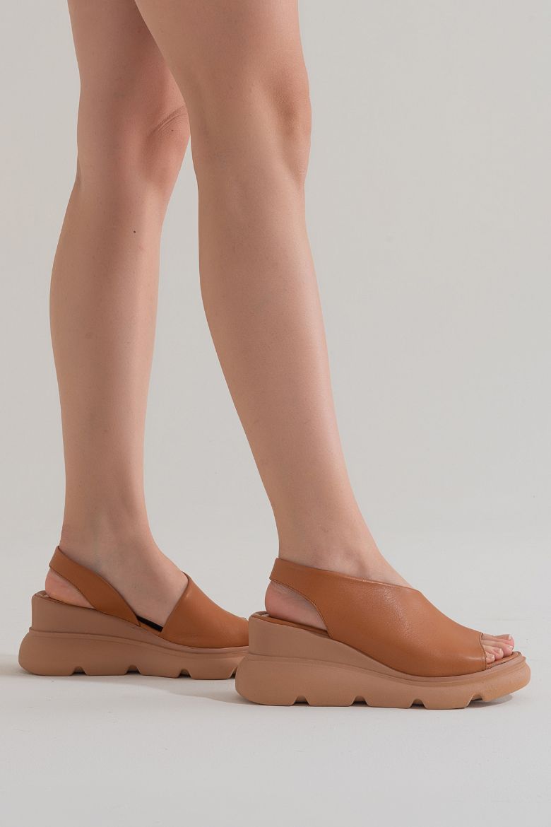 Kadın Cilt Hakiki Deri Dolgu Topuklu Sandalet 6211  TABA resmi