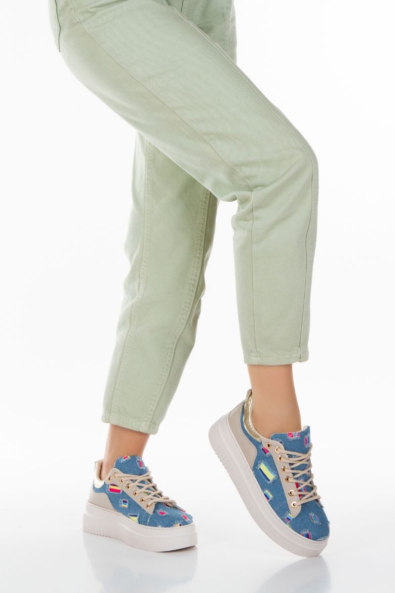 Kadın Renkli Günlük Spor Ayakkabı 2073  BEJ KOTMAVİ resmi