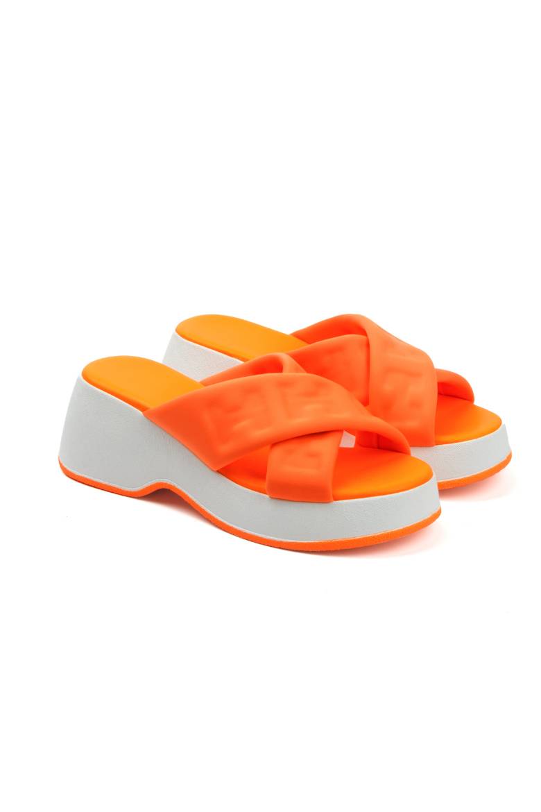 Kadın Neon Renk Scuba Kumaş Topuklu Terlik 6278  ORANJ ÇAPRAZ PSG24-6278ORANJ ÇAPRAZ resmi