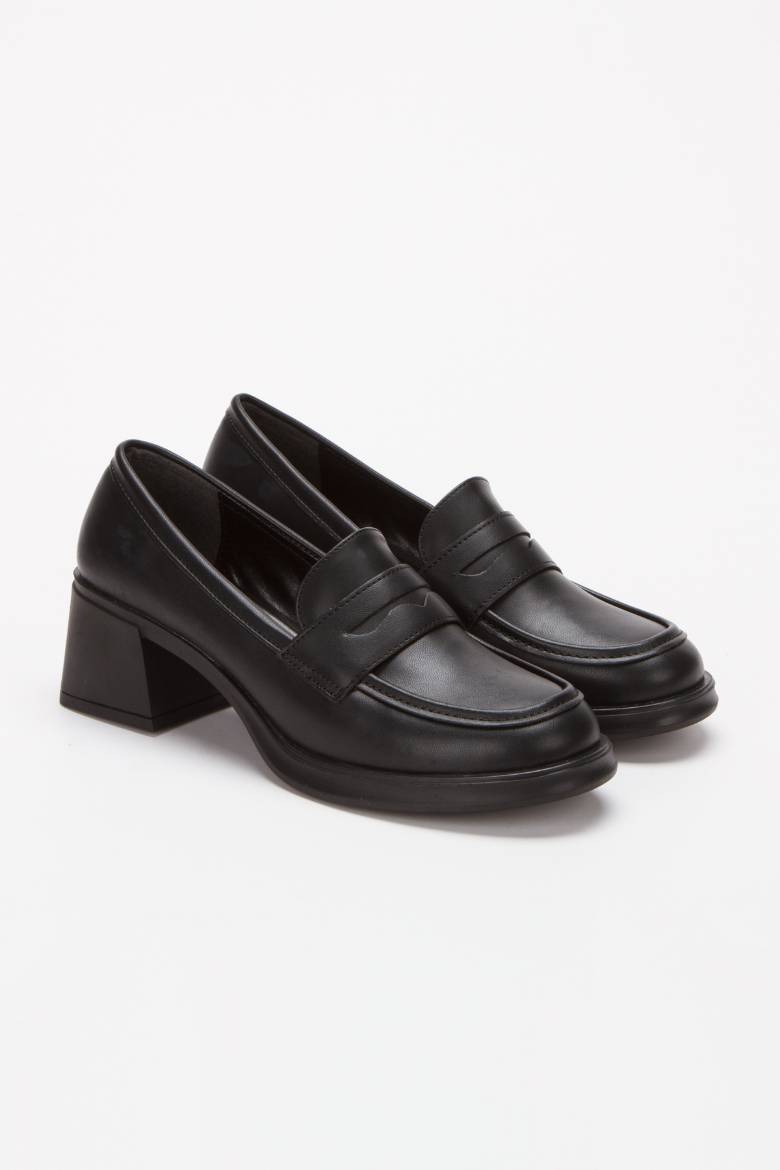 Kadın Topuklu Loafer Ayakkabı 4052  SİYAH CİLT PSG24-4052SİYAH CİLT resmi