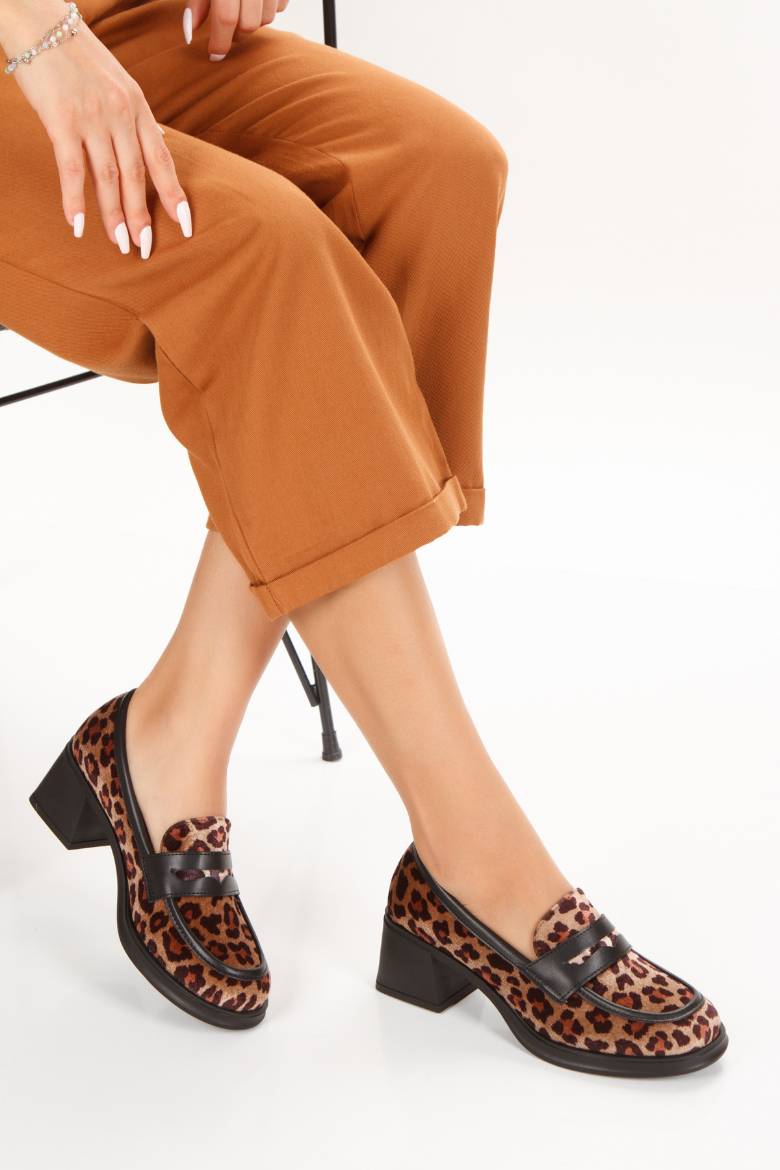 Kadın Topuklu Loafer Ayakkabı 4052  LEOPAR DESENLİ PSG24-4052LEOPAR DESENLİ resmi