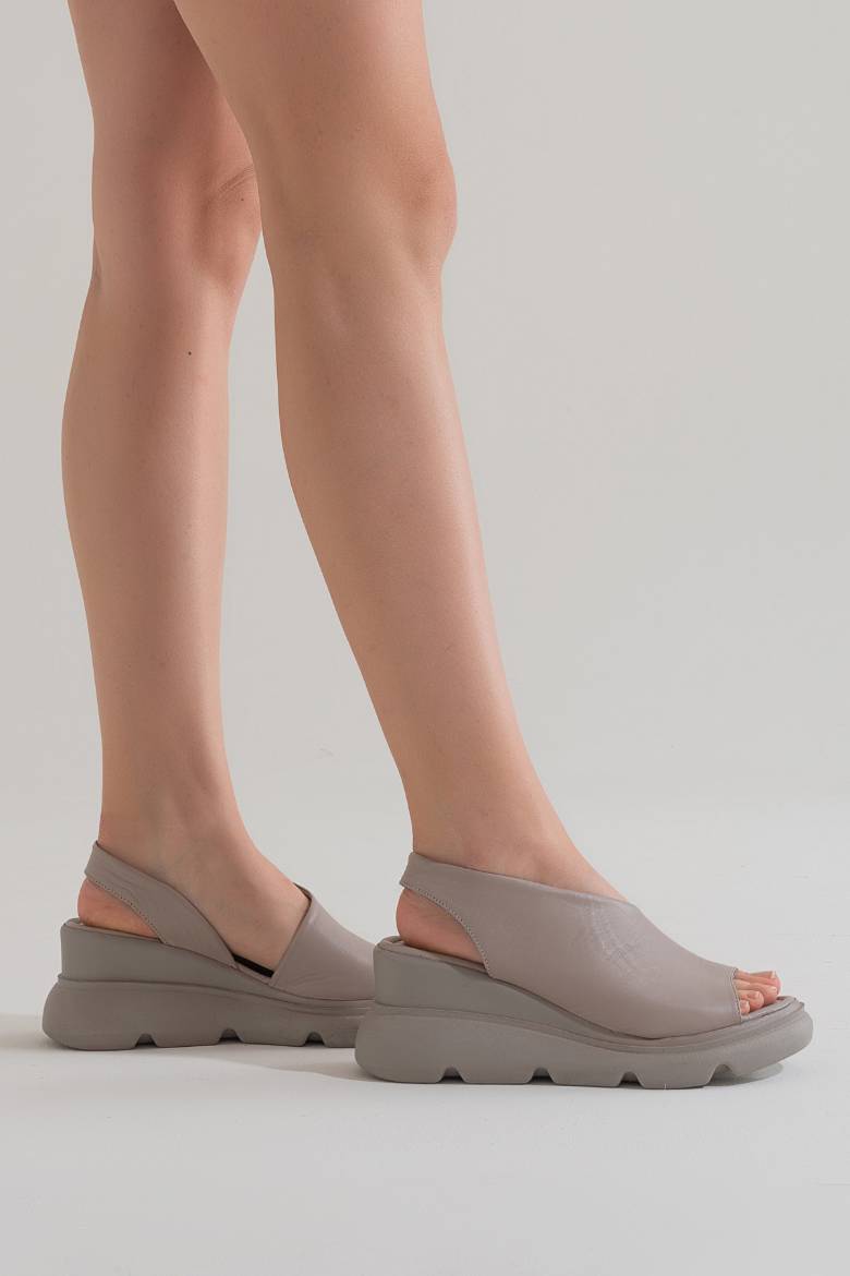 Kadın Cilt Hakiki Deri Dolgu Topuklu Sandalet 6211  BUZ GRİ PSG23-6211BUZ GRİ resmi