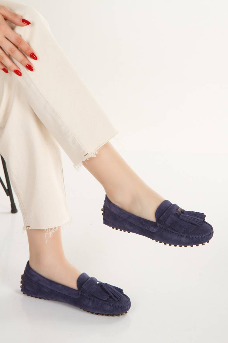 Kadın Hakiki Süet Deri Püskül Detaylı Loafer 1039  İNDİGO MAVİ PSG25-1039İNDİGO MAVİ resmi