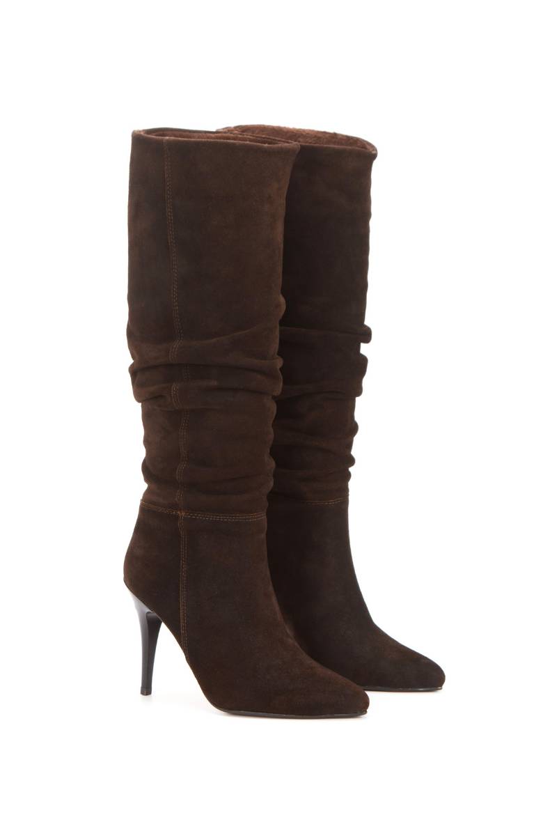 Kadın Hakiki Deri Stiletto Topuklu Çizme 7028  KAHVE SÜET PSG25-7028KAHVE SÜET resmi