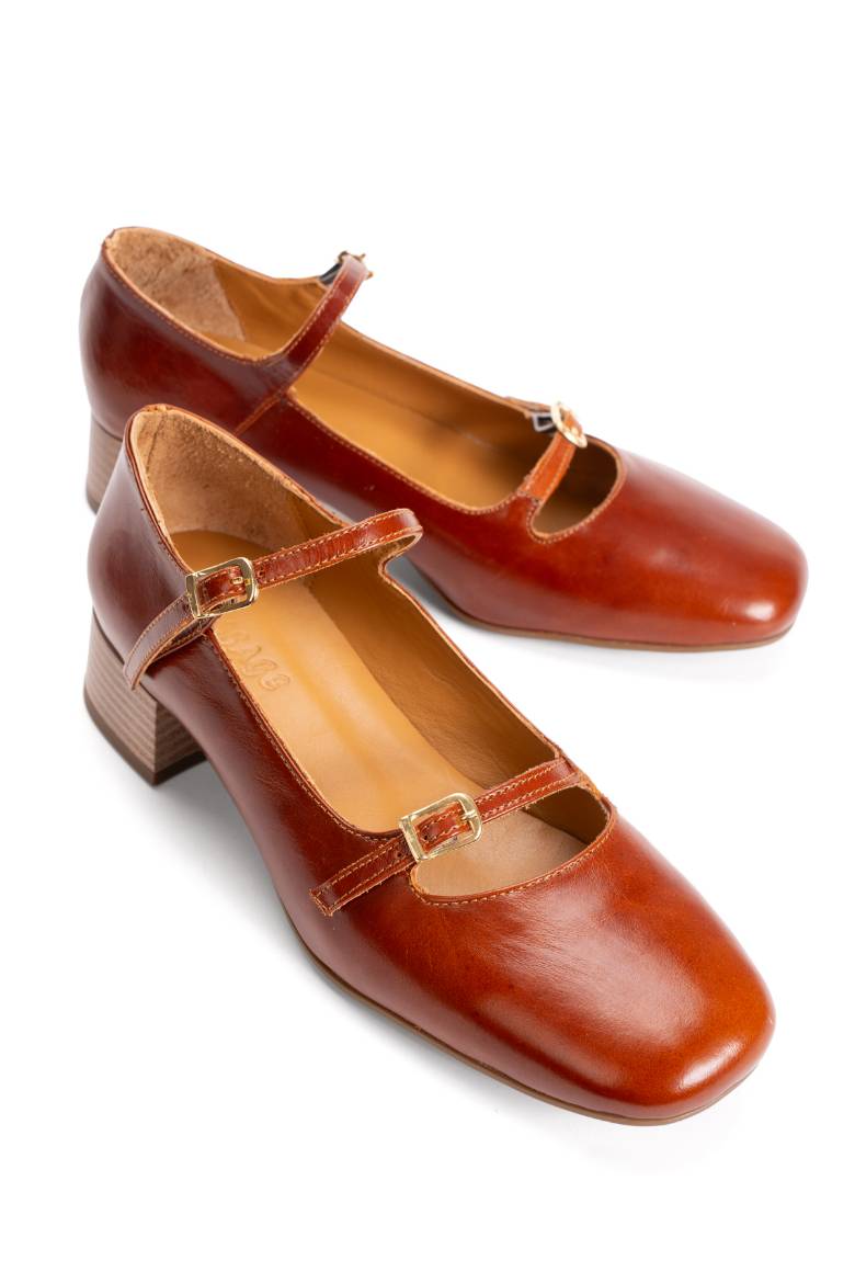 Kadın Hakiki Deri Orta Topuklu Ayakkabı 3106  TABA PSG26-3106TABA resmi