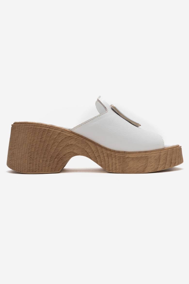 Kadın Hakiki Deri Dolgu Topuklu Tokalı Terlik 6363  BEYAZ PSG26-6363BEYAZ resmi