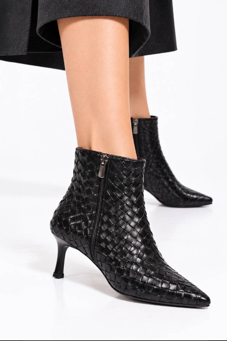 Kadın Örgü Detaylı Topuklu Klasik Bot 5129  SİYAH CİLT PSG26-5129SİYAH CİLT resmi